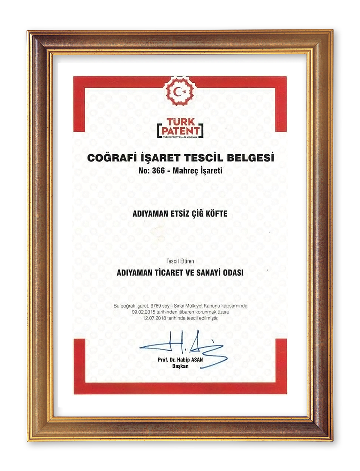 adiyaman cigkofte cografi isaret tescil belgesi framed Adıyaman Çiğköfte'nin Tarihi